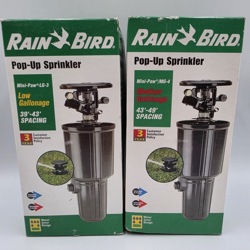 2 New Rain Bird LG-3 & MG-4 Mini-Paw Pop-Up Canned Impact Sprinkler Low & Med